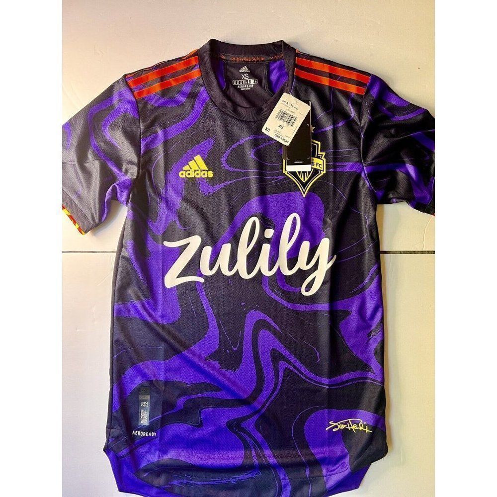 Adidas Seattle Sounders Away Soccer Jersey Purple Black  Hendrix Mens Sz XS